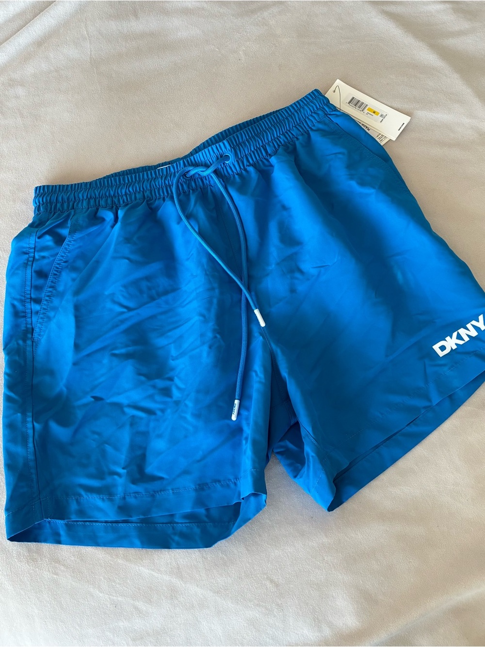 💙DKNYMen's Bright Blue Lined•Swim•Board Shorts w Logo•Sz M